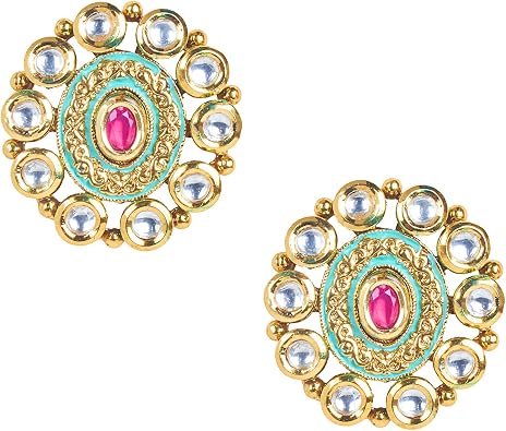Bodha Traditional Indian Gold Plated Large Kundan Stud Earrings for Women SJ_1810