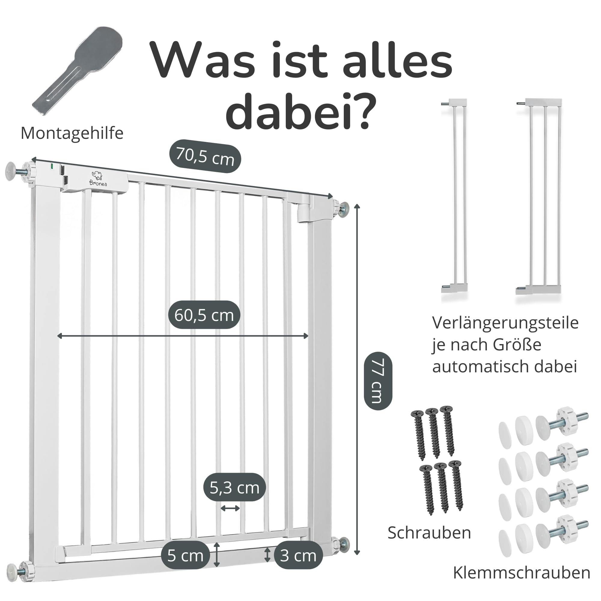 Luca Treppengitter ohne Bohren | Türgitter & Treppenschutzgitter zum Klemmen | verlängerbar 75-194 cm | Auto-Close, 90° Stop, beidseitig schwenkbar (152-159 cm)