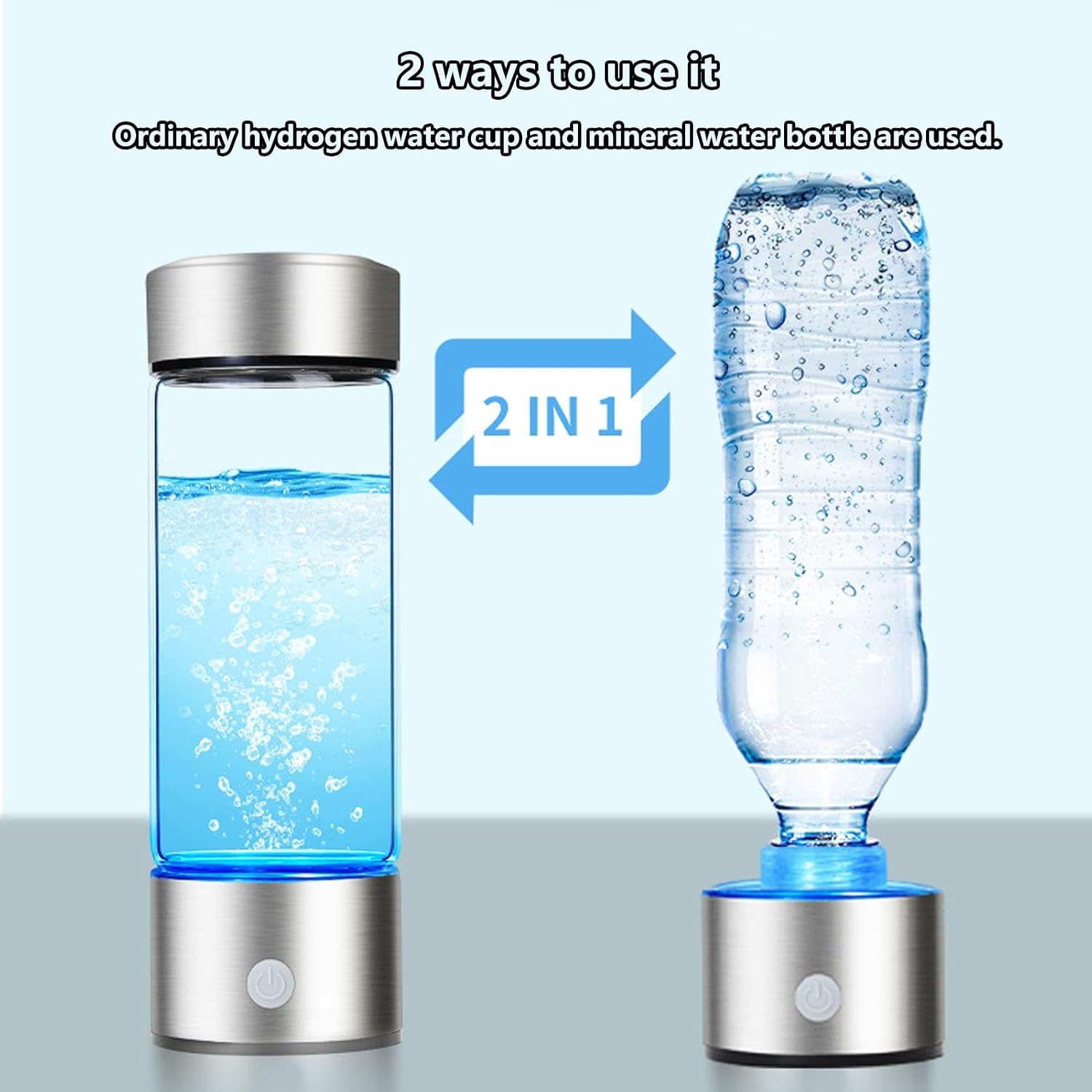 2-in-1 Molecular Hydrogen Water Bottle Hydrogen-Rich Water Generator Ionizer Machine with SPE & PEM Technology 3 Minutes Make Hydrogen Concentration Up to 2000 PPB 420 Ml