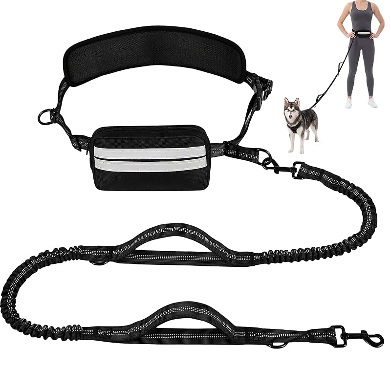 Guia mãos livres para cães com cinto ajustável, alça dupla e corda elástica Uxisac S002, tamanho Grande, 11,3–54,5 kg