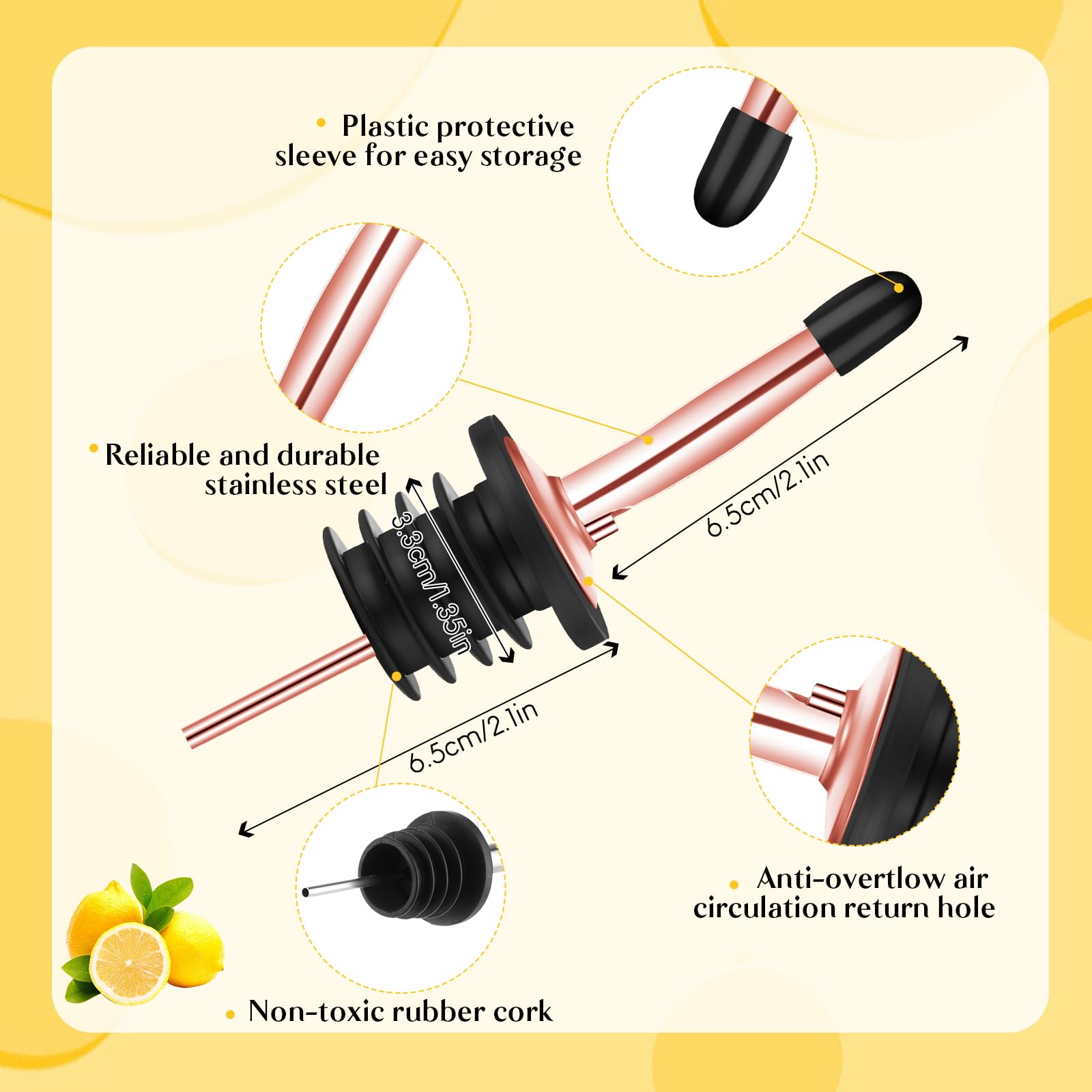 Dandat Bottiglie in plastica a collo lungo, con versatore e tappi, in plastica, con beccuccio affusolato in acciaio inox, per conservare liquori e succhi (oro rosa, 20 pezzi)