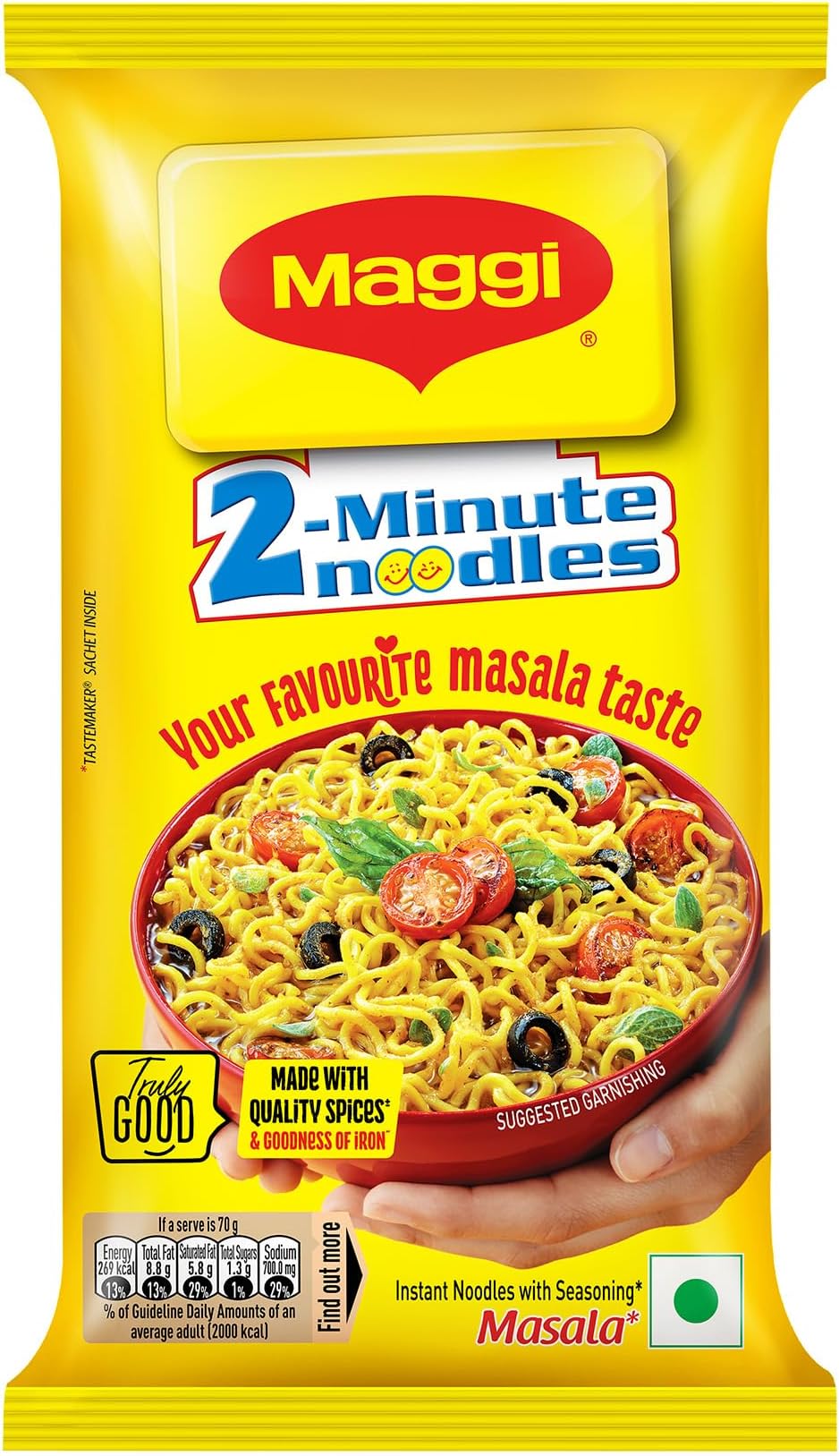 MAGGI 2-Minute Instant Noodles, Favourite Masala Taste, Masala Noodles With Goodness Of Iron, Made With Choicest Quality Spices, 140g/150g Pouch (weight may vary)