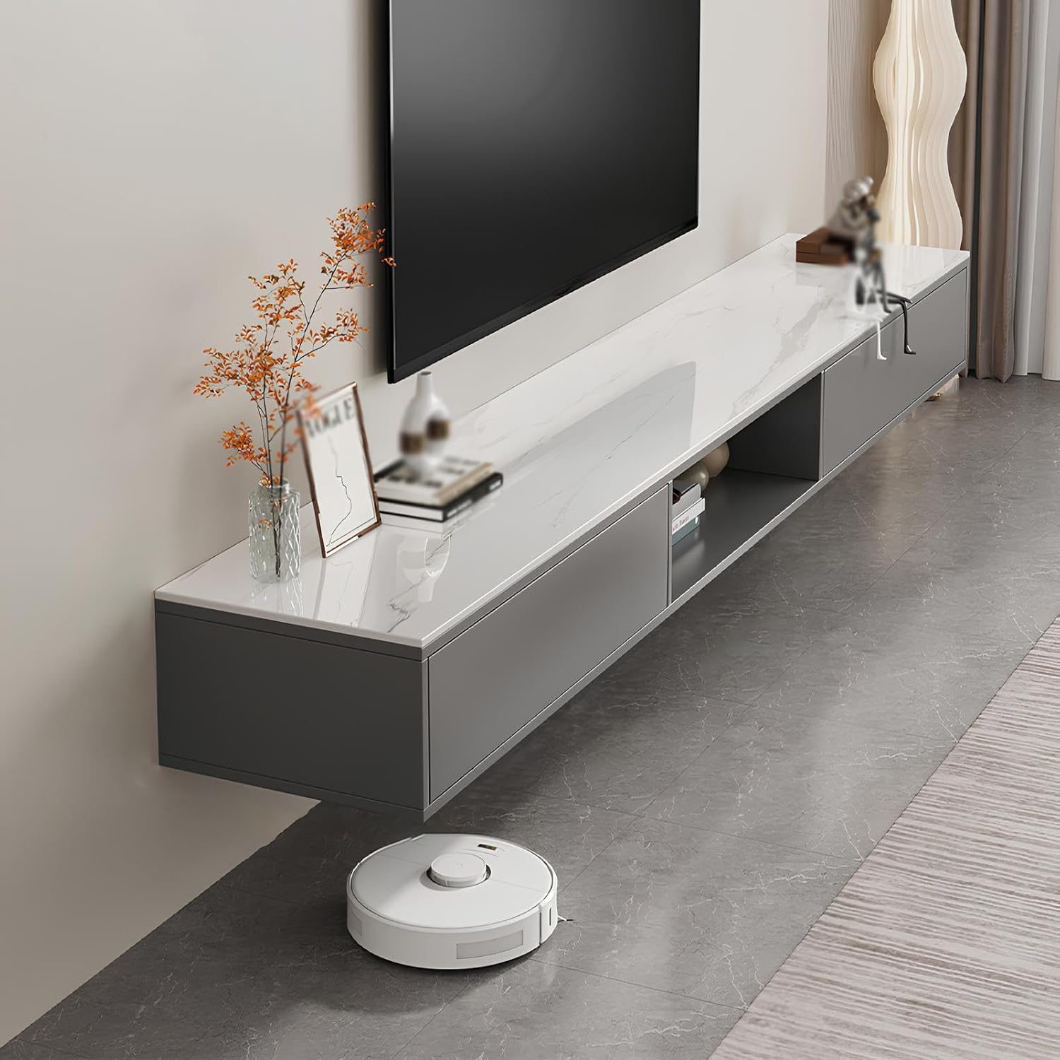 DDZYC Wall Mounted Tv Unit, Solid Wood Floating TV Stand