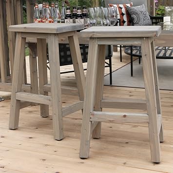 Yardistry Madison Bar Stools, Cedar Wood with Timber Gray Wood Stain, Set of 2 Outdoor Stools
