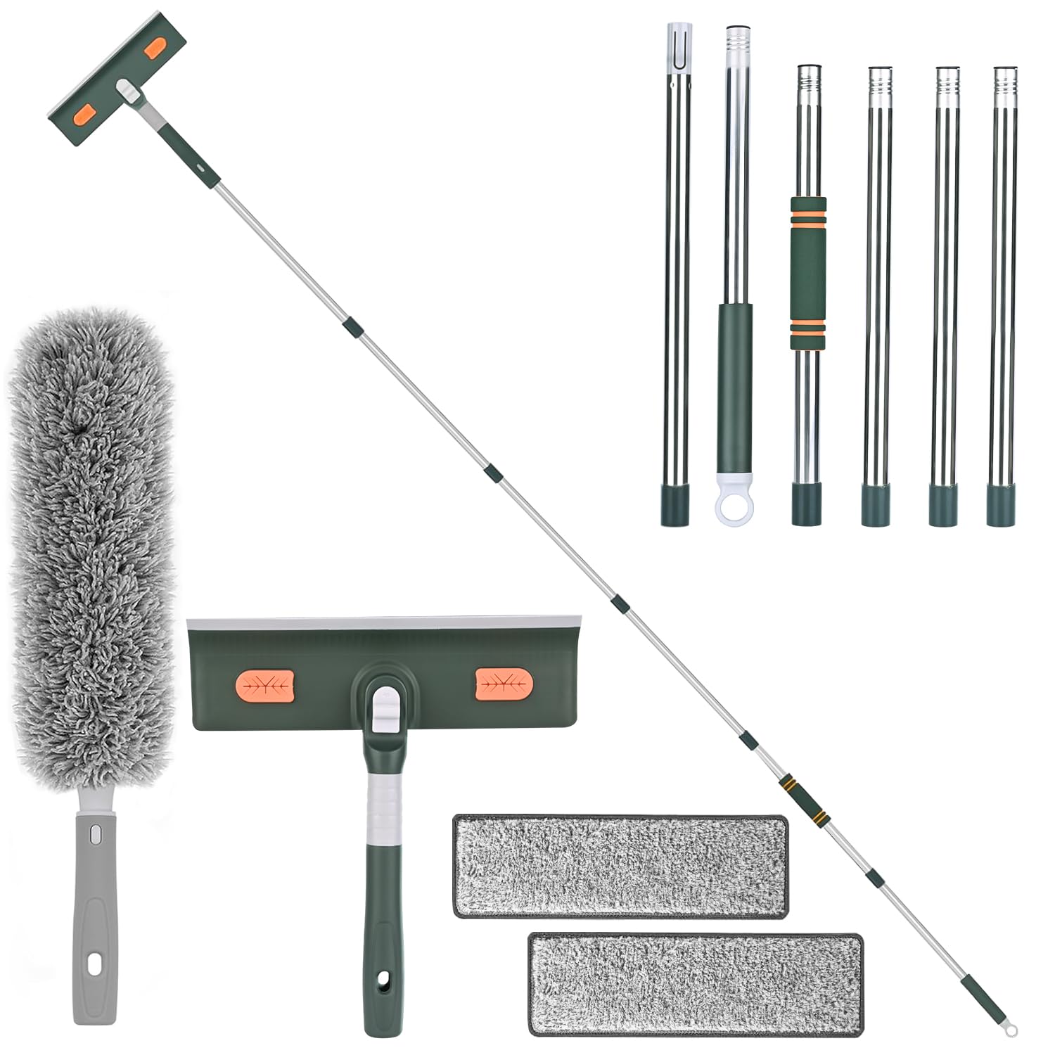 4 in 1 Lavavetri Telescopico, Kit Pulizia Vetrate con Tergivetro in Silicone e Spazzola in Microfibra, Lavavetri con Manico Telescopico per Auto Vetro Alte