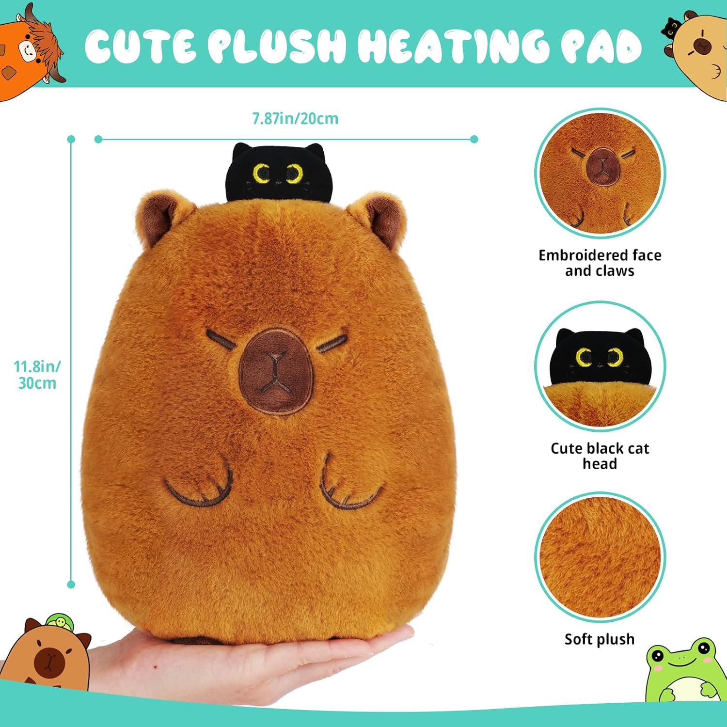 Microwave Heating Pad for Period Cramps, Capybara Black Cat Microwavable Heating Pad for Women and Kid, Plush Stuffed Animals with Lavender Scented, Valentines Heat Pack for Shoulder Neck Pain Relief - Image 2