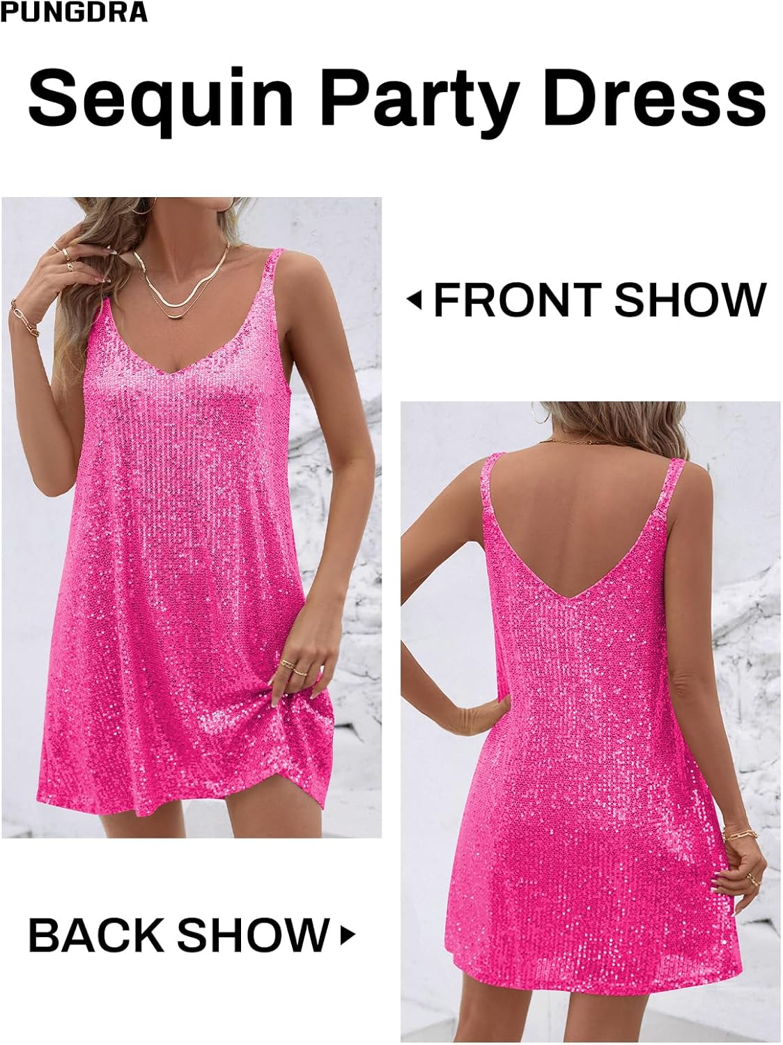 Women's Sequin Dress for Women Sparkly Glitter V Neck Shift Cocktail Disco Outfit Party Club Night Out Mini Dresses - Image 3
