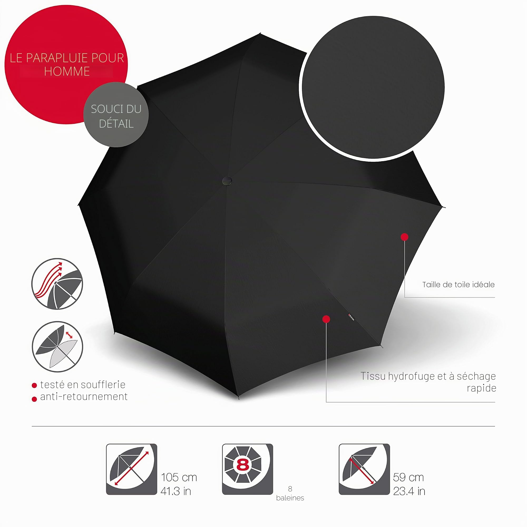 Knirps T.300 Large Duomatic Parapluie Pliant, 32 cm, Noir (Black)