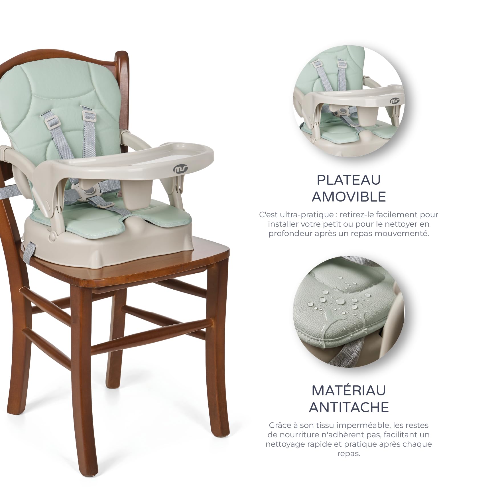 MS BabyWorld - Chaise haute BELLY pour bébé | Convertible en rehausseur et en chaise | 3 en 1 | Chaise haute pliable avec siège rembourré et repose-pieds (Belly Vert)
