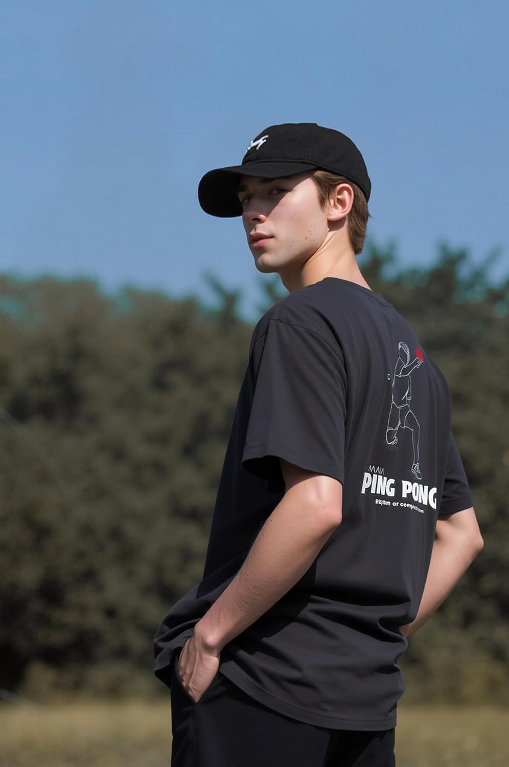 Men’s Ping Pong T-Shirt – Charcoal Grey, Bold Back Print with Minimal Front Embroidery Oversize fit