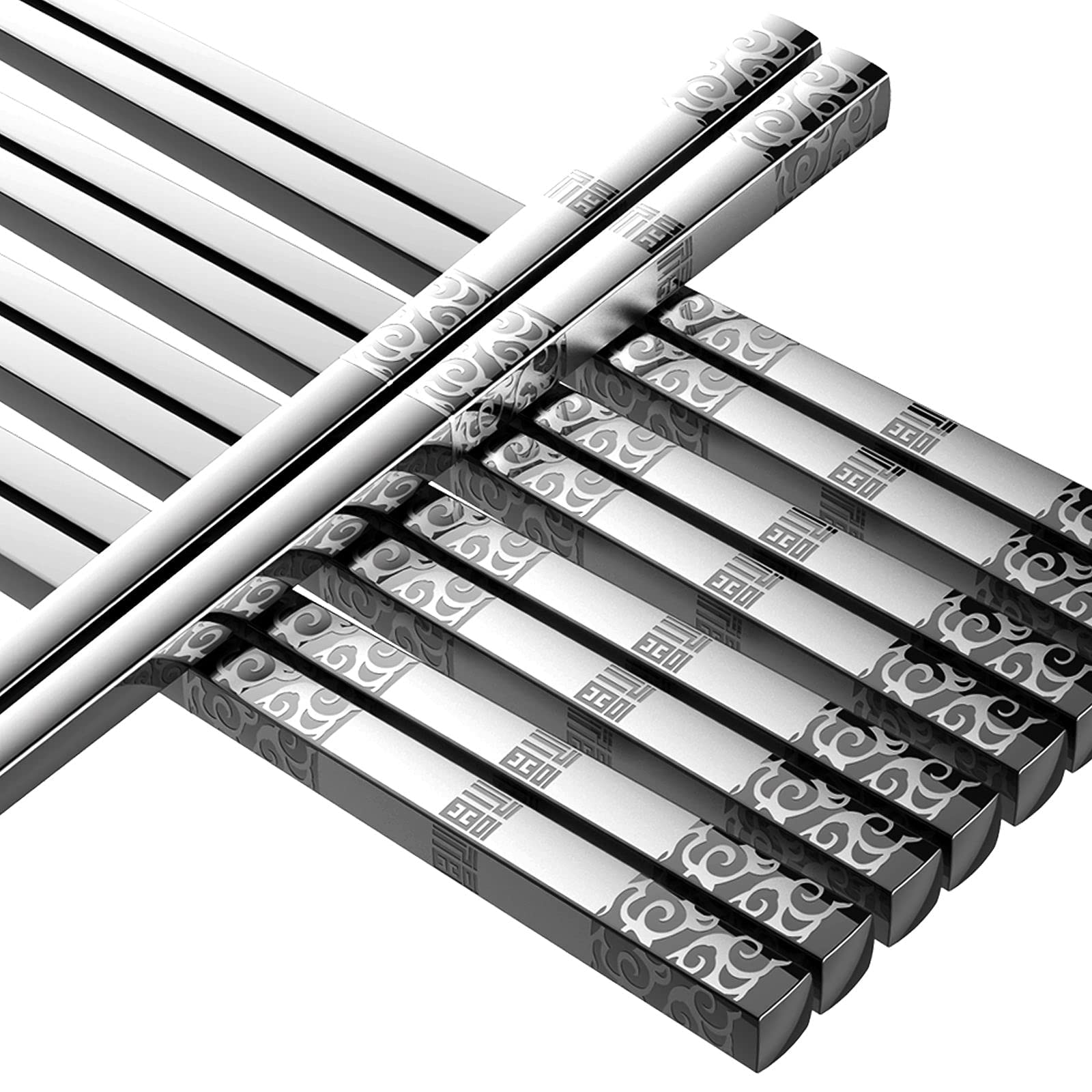 MAKINGTEC Metal Chopsticks Sets, 5 Pairs Reusable Stainless Steel Chopsticks Square Non-slip Lightweight Dishwasher Chop Sticks Gift Set(Silver)