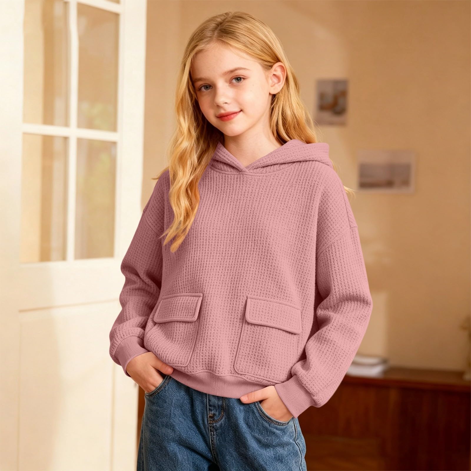 Felpa con Cappuccio e Stampa Grafica per Ragazza, Pullover in Pile con Tasca, Casual per Bambini.
