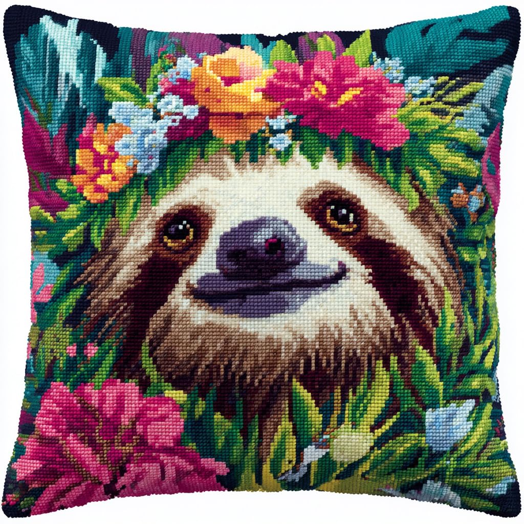 Henypt Latch Hook Kits Pillowcase Flowers and Sloths