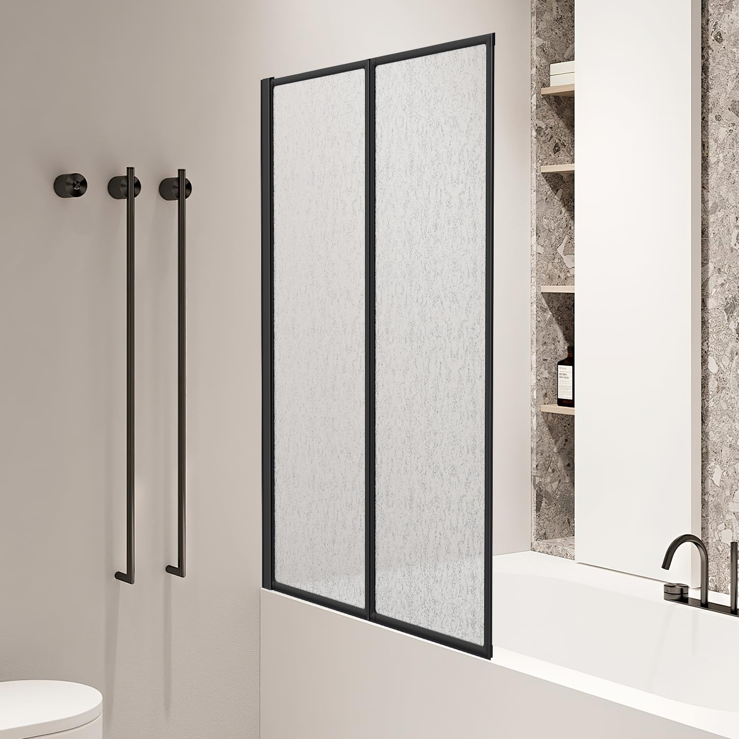 Parete doccia per vasca da bagno, 100 x 140 cm, 2 pezzi, pieghevole, in plastica PS