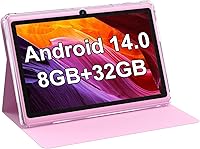 PEICHENG 7 Inch Android 14 Tablet 8GB RAM 32GB ROM Expandable 1TB Pink Dual Camera IPS Screen with Case