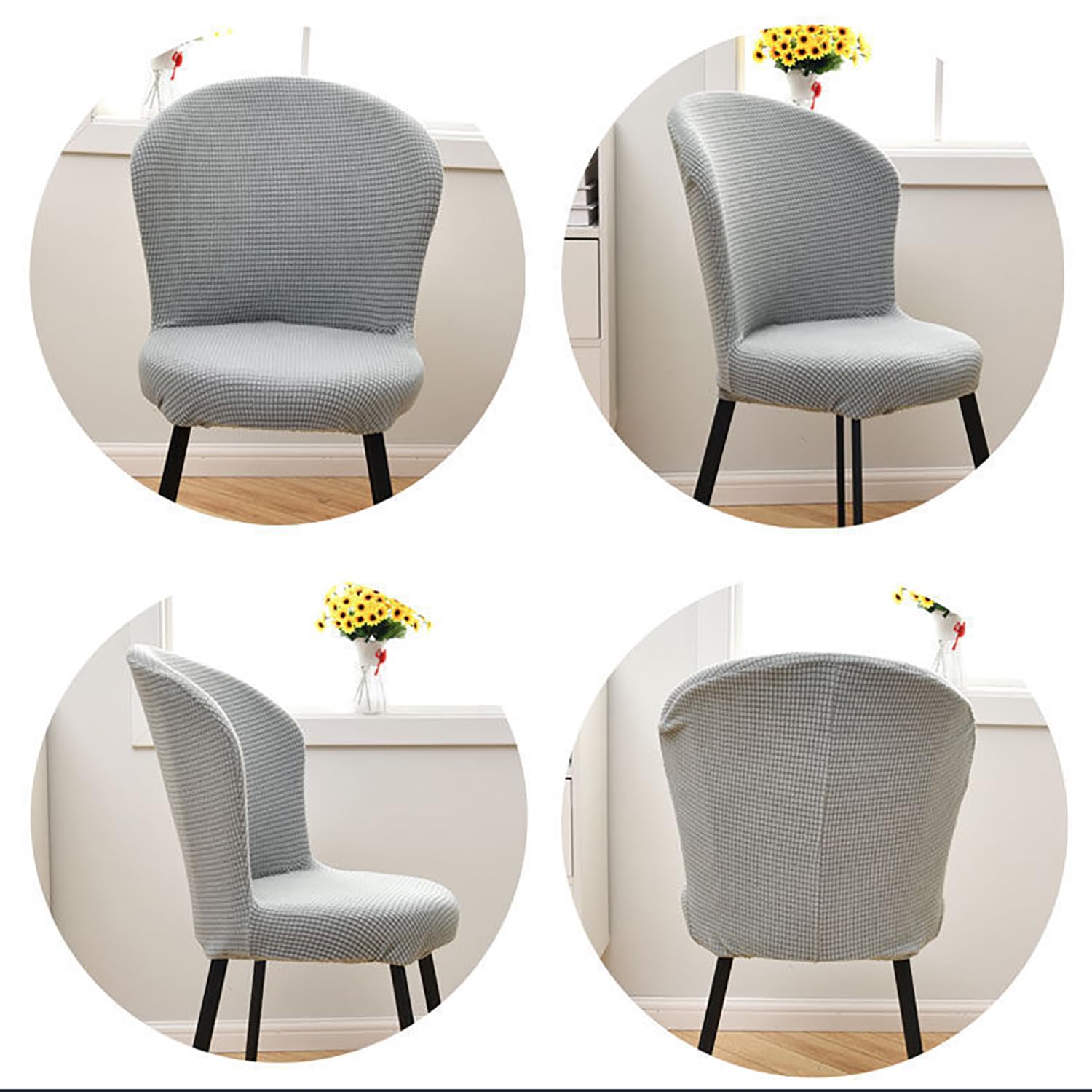 Housse de Chaise Circulaire épaisse à Carreaux Dossier incurvé, élastique Lavable pour Restaurant et Foyer,Rouge 6 pièces