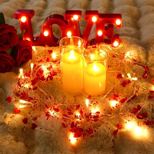 Miniatura 3 de Luces decorativas para el día de San Valentín, guirnalda de 10 pies con luces, funciona con pilas, luces de corazón, 30 luces LED para el día de San