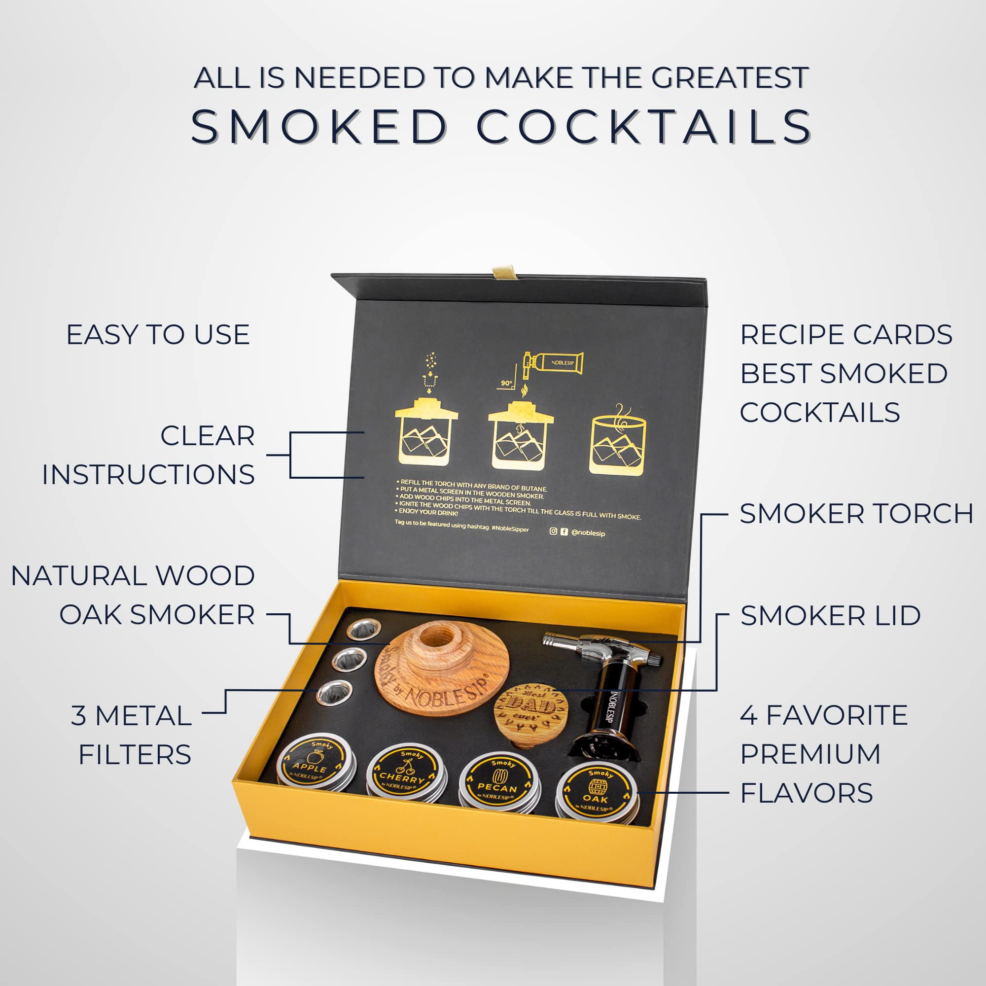 NOBLESIP® Whiskey Cocktail 𝗣𝗘𝗥𝗦𝗢𝗡𝗔𝗟𝗜𝗭𝗘𝗗 Smoker Kit