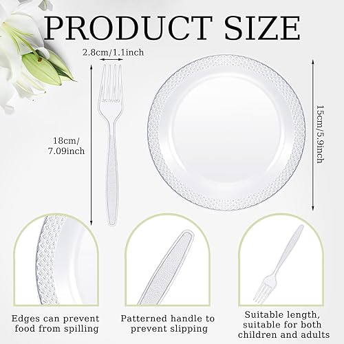 Miniatura 8 de Hushee 600 platos de postre de plástico de 6 pulgadas con tenedores que incluyen 300 platos desechables de plástico transparente para aperitivos,