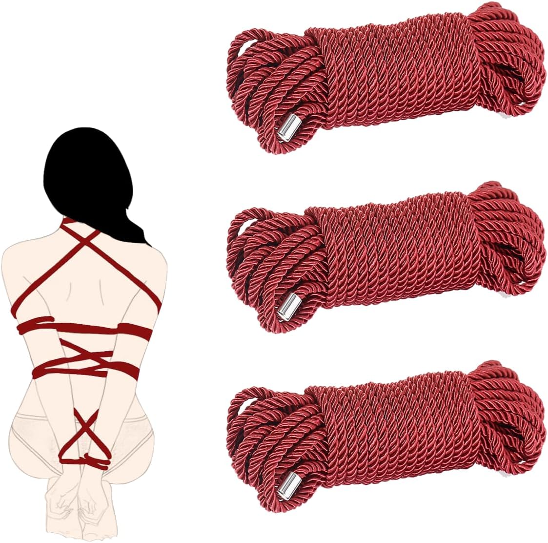 BDSM Bondage Rope Sex Restraints Adult Toys SM Starter Set for Women Men Couples 32 Feet/10m, 3 Pack (Red)