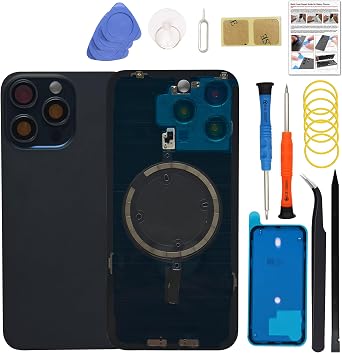 15 Pro Max Back Glass Cover Replacement Compatible with iPhone 15 Pro Max 6.7-inch Blue Titanium with Pre-Installed Lens, Includes Toolkit, Repair Guide