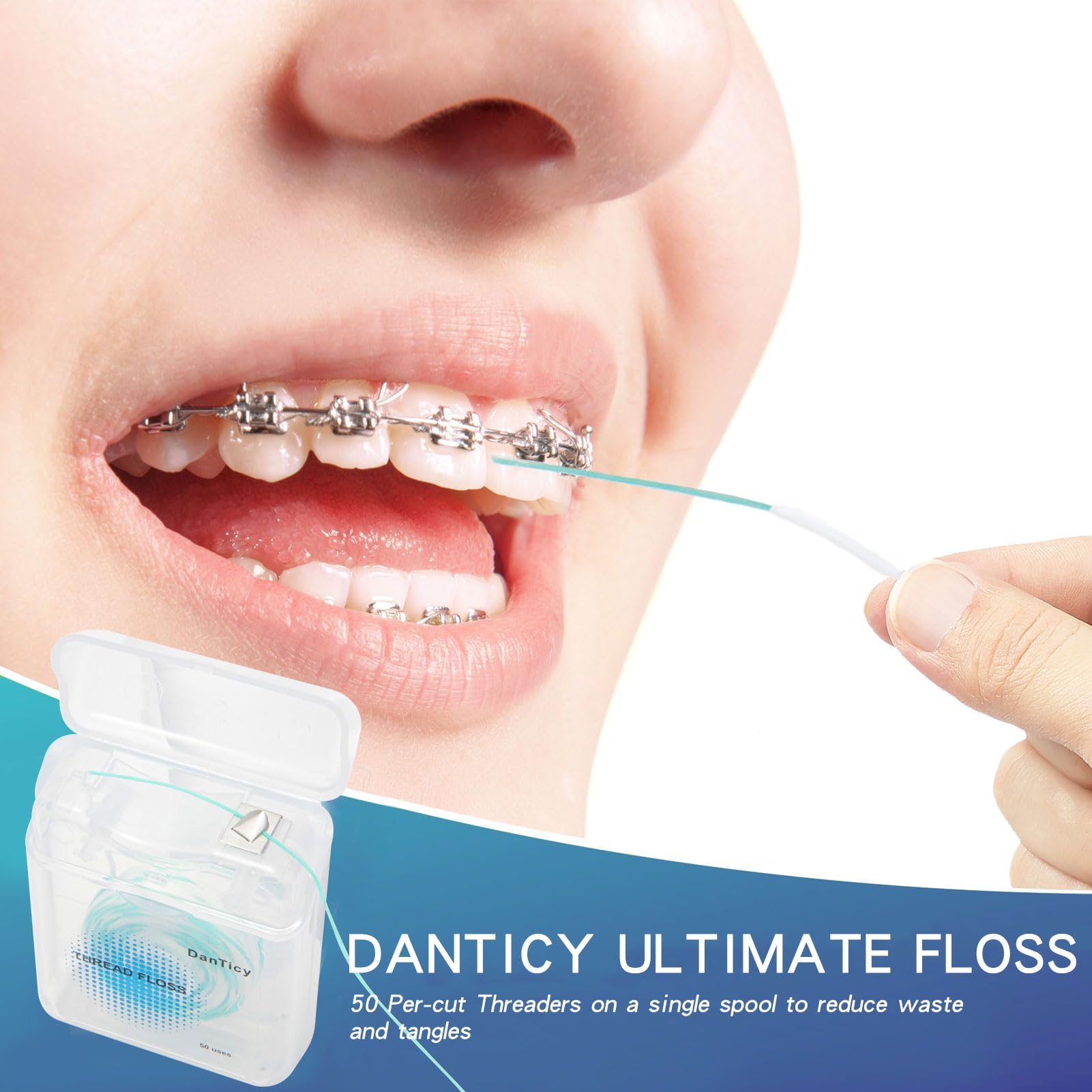 840D Fluffy Floss Threaders, Deep Clean nić dentystyczna do aparatów ortodontycznych, mostów i implantów, super floss pre-Cut Strands i miętowy aromat, 100 nici (2 sztuki)