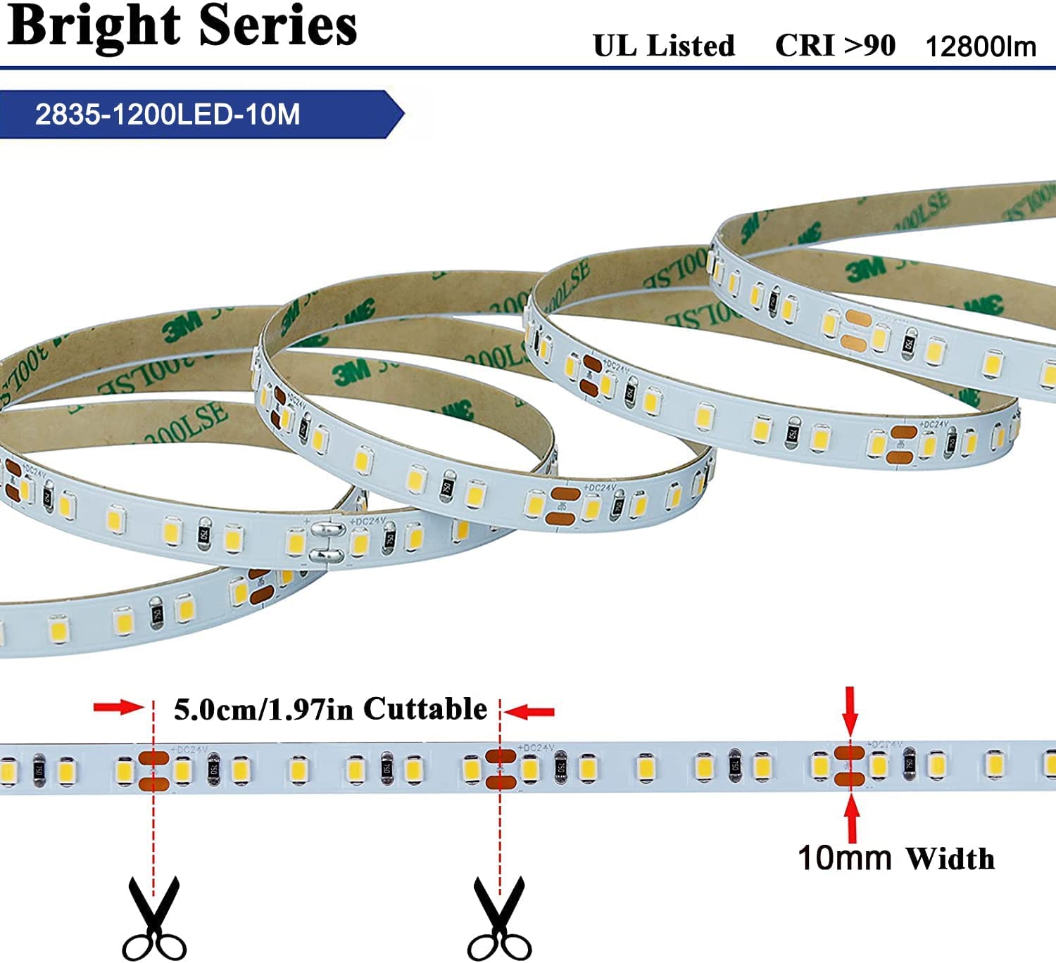JOYLIT PRO Striscia LED 24V 10M Bianca Caldo 3000K 12800LM Alta Luminosità CRI 92+, CE UL 120LEDs/M Alta Densità SMD 2835 150W Dimmerabile IP20 Flessibile Luce Nastri LED Per Commerciale, Casa