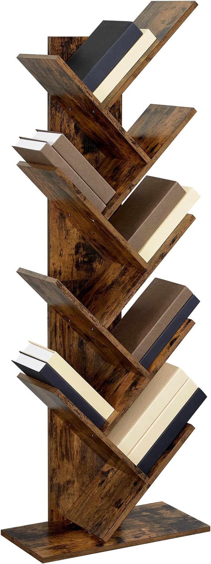 VASAGLE Tree Bookshelf, 9-Tier Bookcase, Large Bookshelf, Space-Saving Corner Shelf, Book Tree, Holds Books, CDs, Games, for Bedroom, Living Room, Home Office, Rustic Brown ULBC11BX