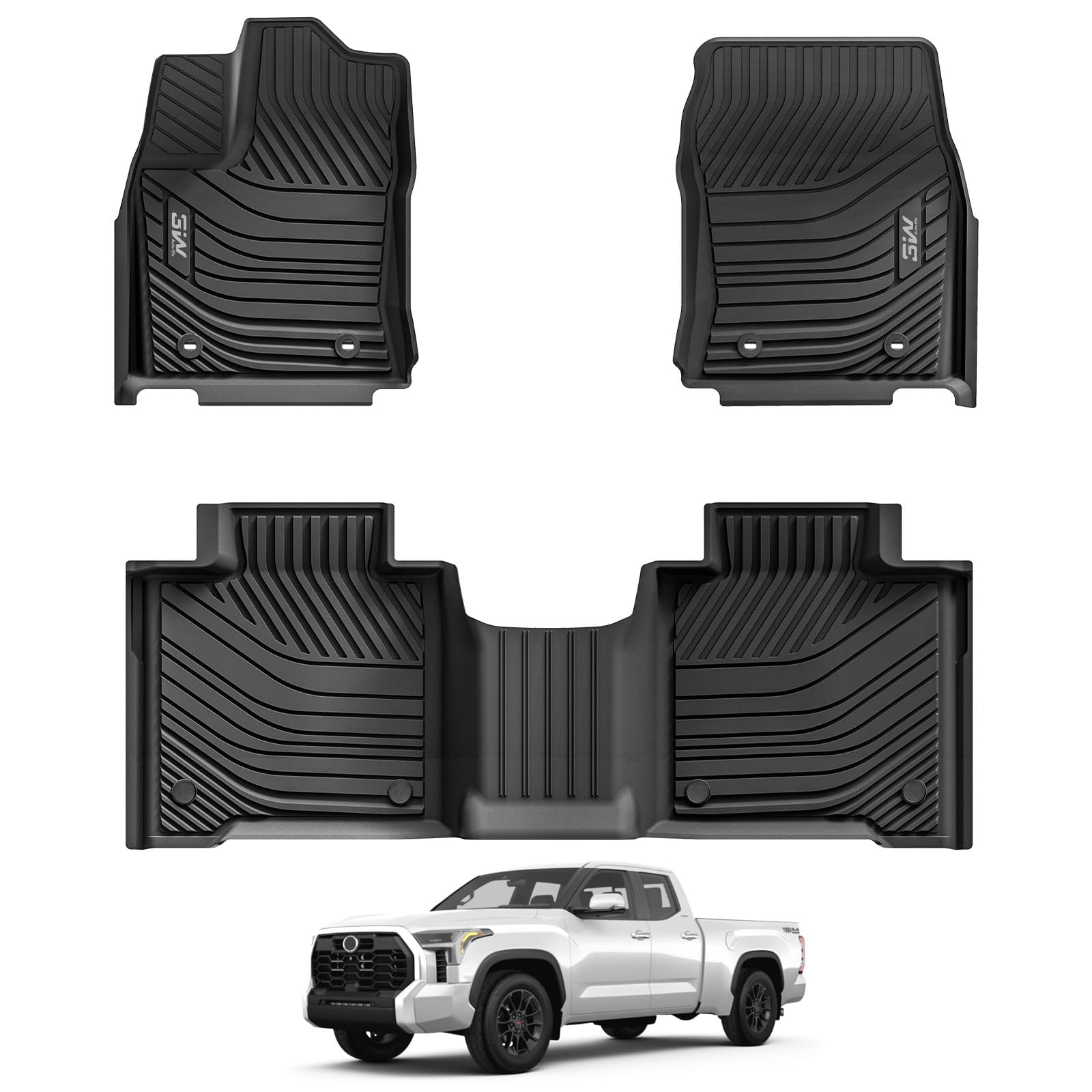 3W Floor Mats Fit 2022-2026 Toyota Tundra (Only for CrewMax Cab), TPE All Weather Custom Fit Floor Liner for Tundra SR/SR5/TRD PRO/Limited/Platinum/Castone Accessories Car Mats Easy CleanGlobal Recycled StandardGlobal Recycled StandardGlobal Recycled Standard