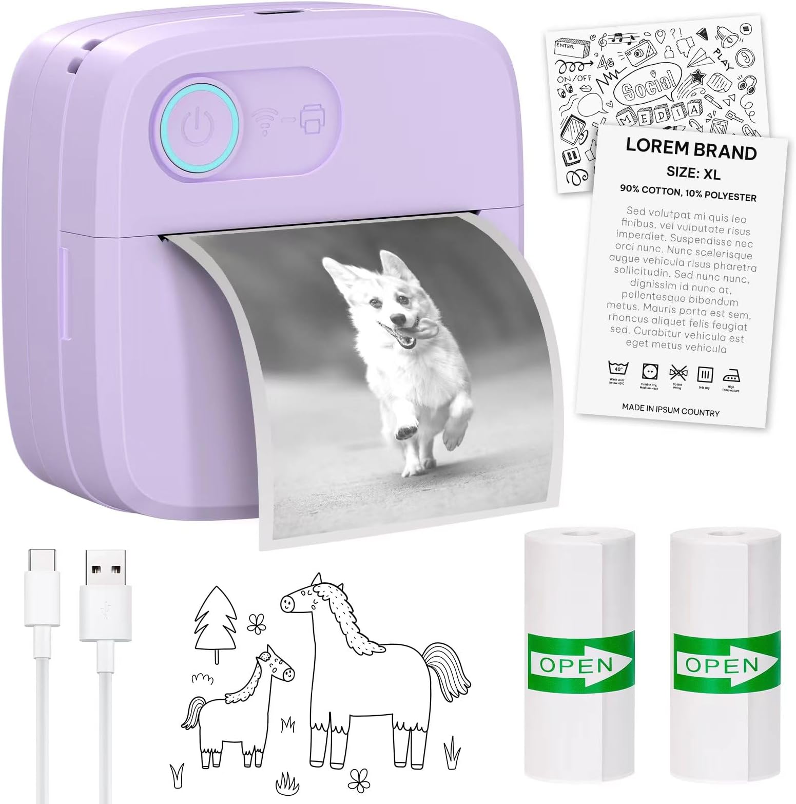 Mini Thermal Printer, Portable Sticker Printer for Phone, Bluetooth Inkless Printers Compatible with Android and iOS, Birthday Gift Label Maker for Girls Printing Photos,Lists,Memo,QR Codes