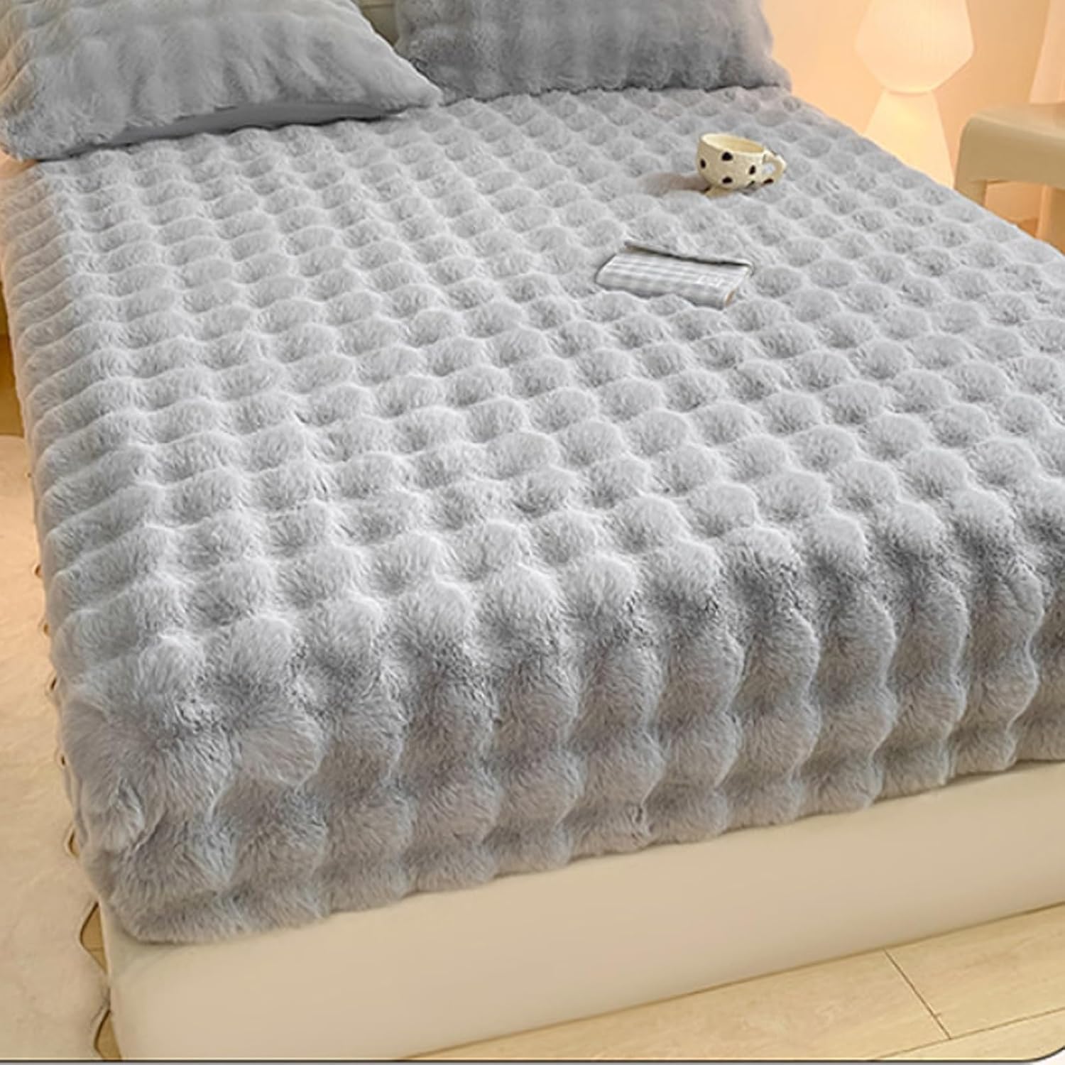 Plush Bed Sheet, Bed Sheet Thermal Warm Soft Bedding, Suitable for Fall and Winter, Ultra Soft Fluffy Double Fitted Bottom Sheets(Blue,150x200cm/59 * 78.7in)
