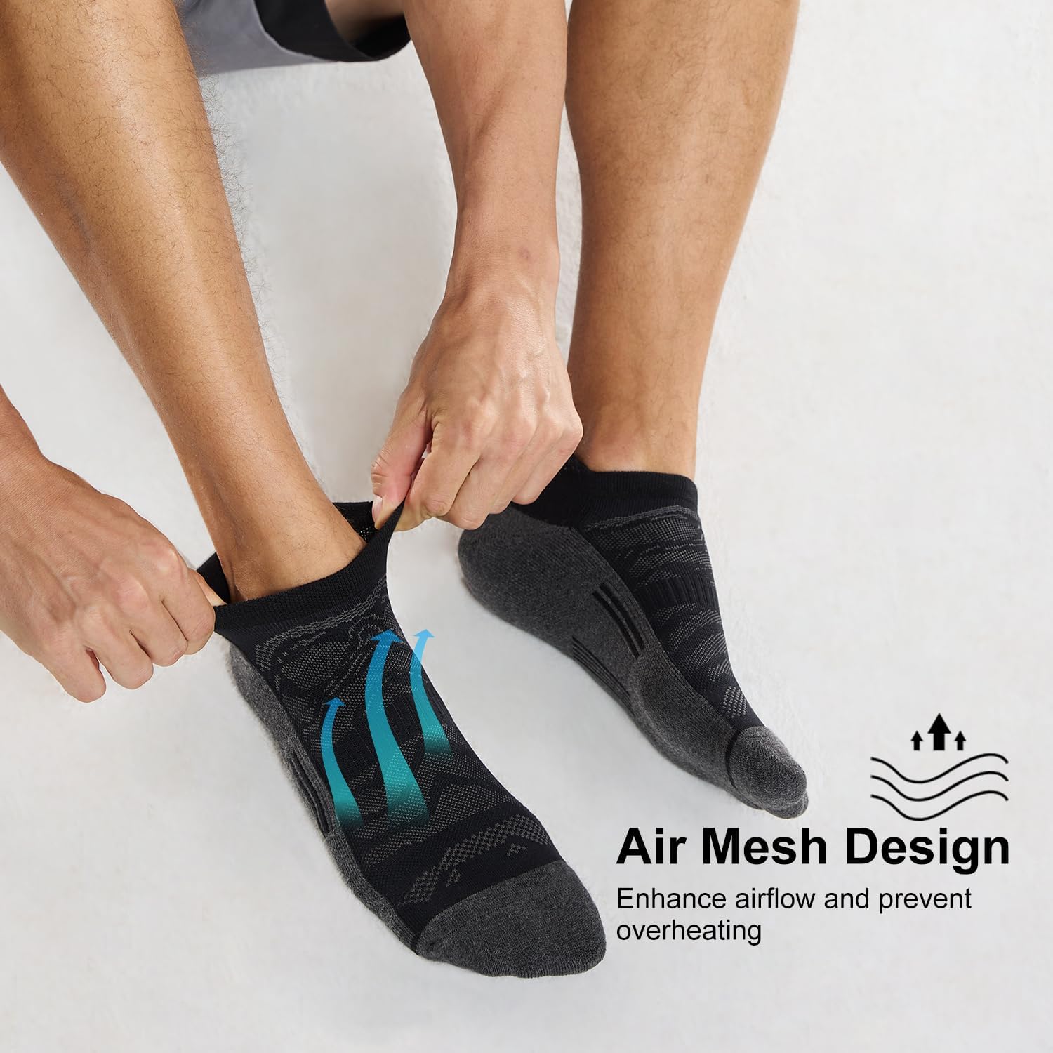 FITRELL Men's 6 Pack Ankle Running Socks Low Cut Cushioned Athletic Sports Socks 7-9/9-12/12-15 - Image 4