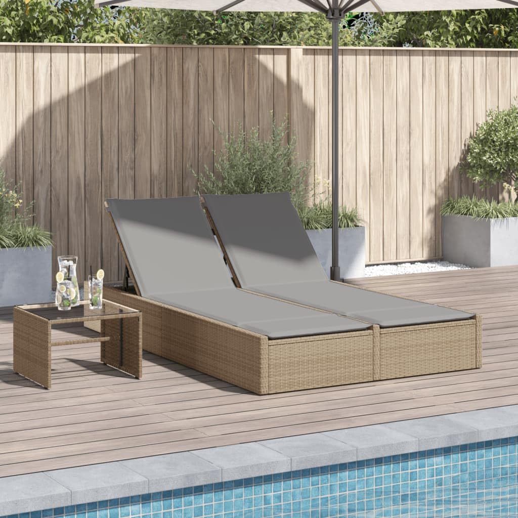 Bain de soleil double en rotin synthétique idéal pour terrasse et piscine