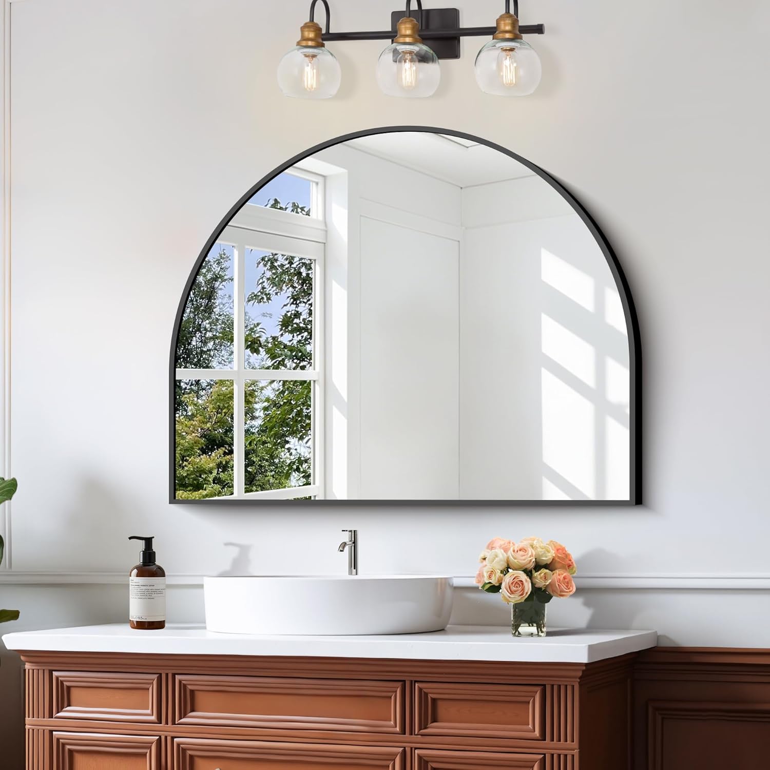 CIRCUMI Arched Wall Mirror, 40"x32" Black Arched Mirror with Tempered Glass, Metal Frame, Large Size for Entryway Table, Mantel,Living Room,Over Sink,Arch Mirror for Decor,Shatterproof&Crystal-Clear