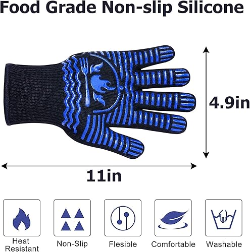 Miniatura 3 de Guantes para barbacoa, 1472 °F resistentes al calor, guantes antideslizantes de silicona de grado alimenticio para cocina, cocina, barbacoa