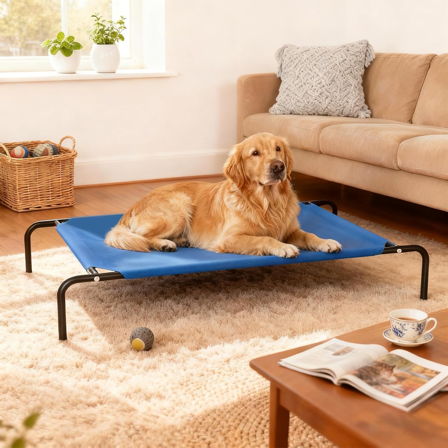 Cama elevada para cães de grande porte, camas elevadas para cães, rede impermeável refrescante para animais de estimação, para uso interno e externo, com malha respirável lavável