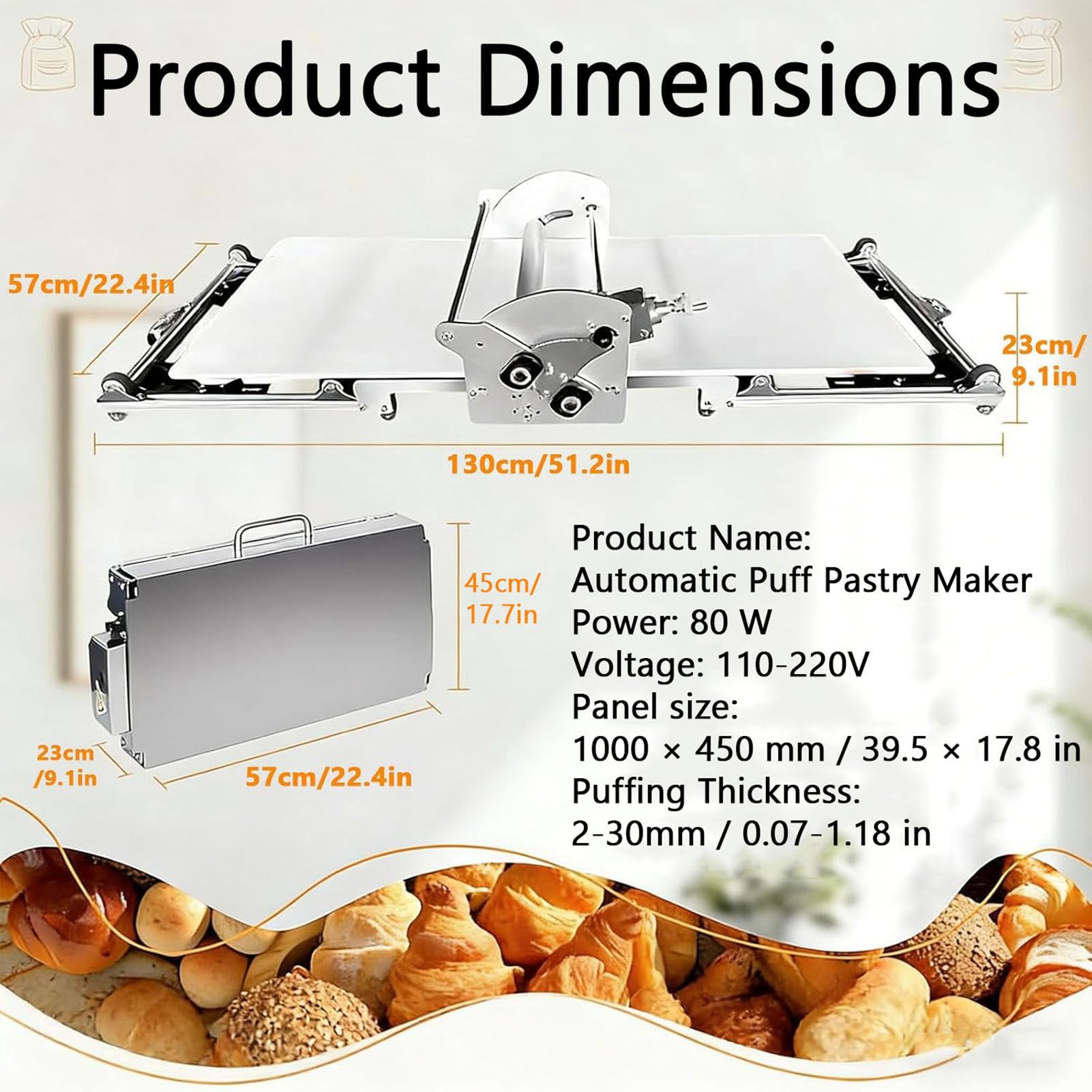 Sfogliatrice Automatica Per Pasta Sfoglia, Sfogliatrice Pasticceria Elettrico, Macchina Per Pasta Sfoglia, Spessore Regolabile 2-30 Mm, Laminatrice Per Pasta Per Panetteria, Pizza E Croissant