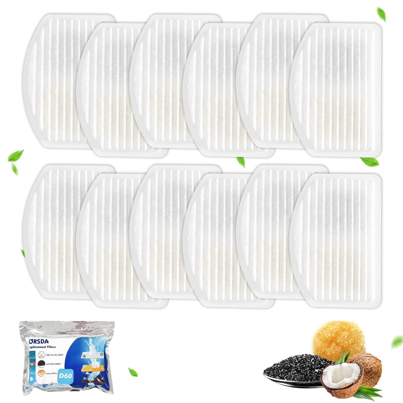 ORSDA Cat Water Fountain Filters, Carbon and Resin Filters ONLY for 100oz/3L Automatic Pet Fountain Dog Water Dispenser, 3 Triple Filtration System（12