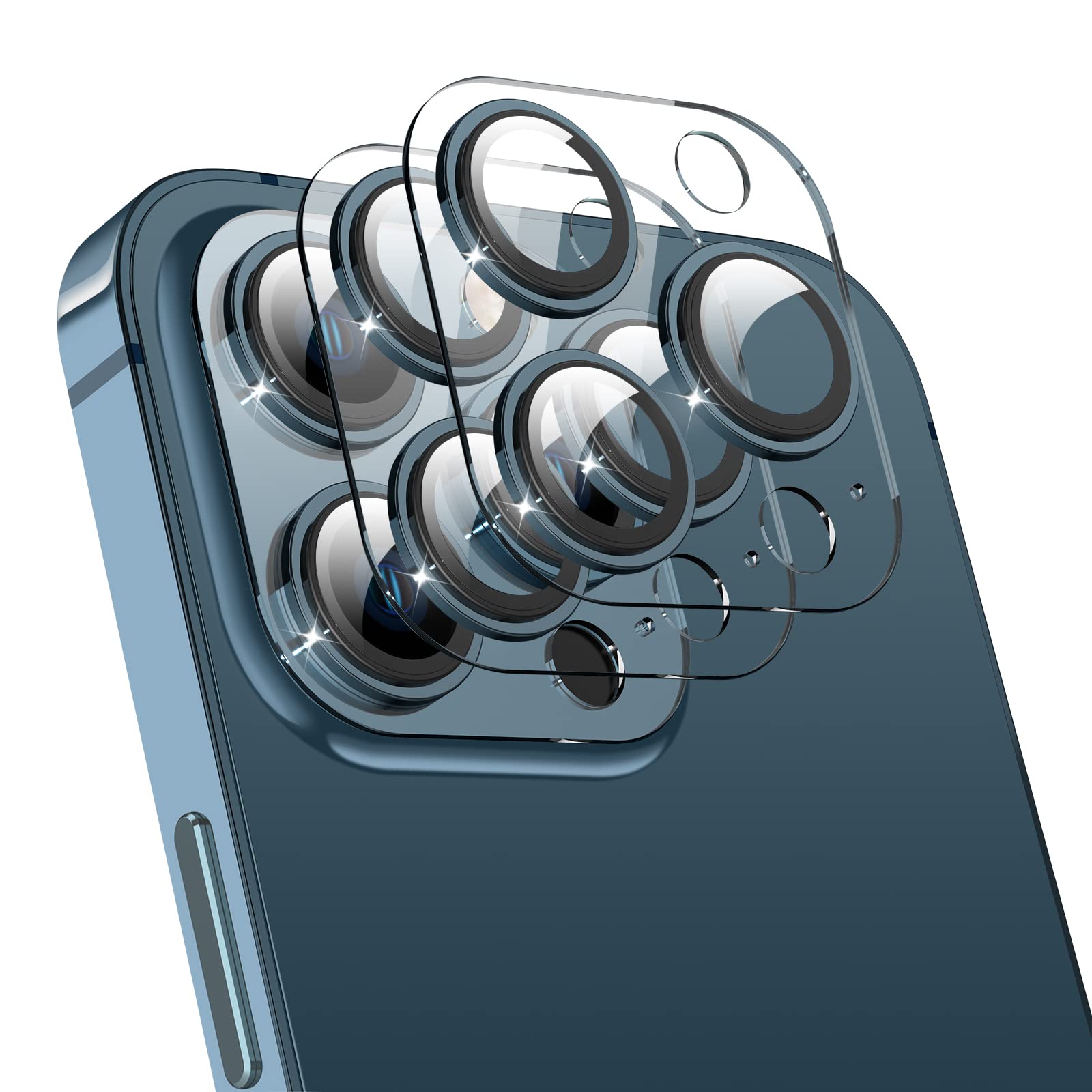 sorlnern [2 Pack] for iPhone 12 Pro Max Camera Lens Protector, Aluminum Alloy Tempered Glass, Keep Original Circle Camera Screen Protector Cover for iPhone 12 Pro Max (Pacific Blue)