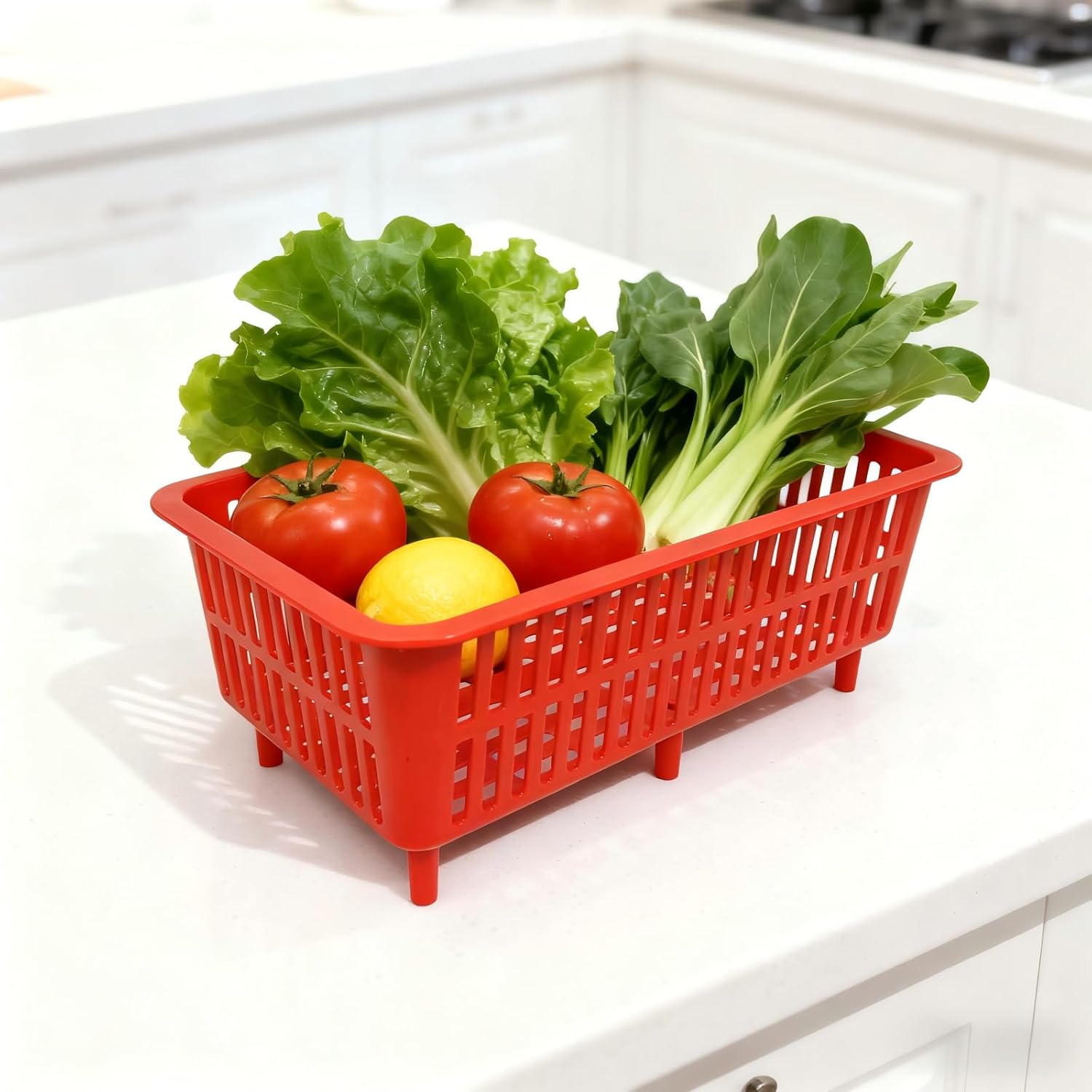 YDB Storage Plastic Drain Basket with Feet for Sorting Live Fresh Shellfish Oyster Abalone Scallop Geoduck Clams Mussels or Garden Harvest 4PCS(Red)