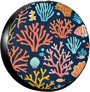 Coral Reef Print Spare Tire Cover, Weatherproof Polyester Wheel Protectors for RV SUV Truck (14''-17'')