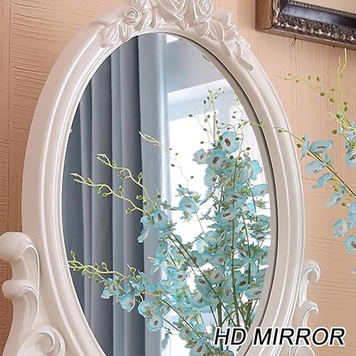 Miniatura 8 de Juego de tocador de estilo europeo con taburete 4 cajones espejo de madera mesa organizadora de almacenamiento de cosméticos para dormitorio