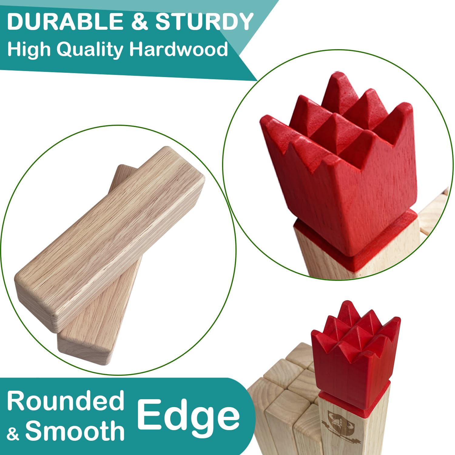 Kubb Spiel im Freien | Wurfspiel mit Tragetasche | Kegelspiel | Gummi Holz Garten Rasen Spiele | Wurfspiel mit Tragetasche (30 x 5 x5 cm-King, S)
