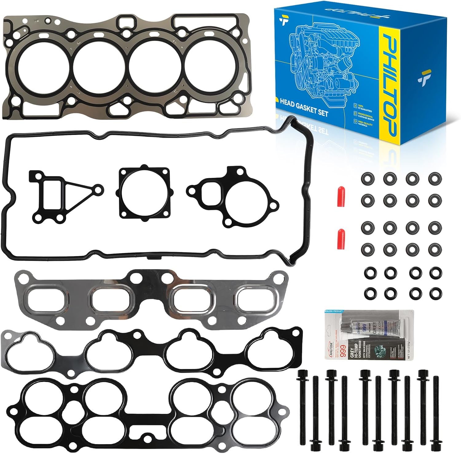 PHILTOP Engine Cylinder Head Gasket Set Compatible with Nissan Altima Sentra 2002 2003 2004 2005 2006 2.5L 2500CC L4 DOHC 16V ENG. Code QR25DE, OE# HS26261PT, ES72198, Head Gasket Kit