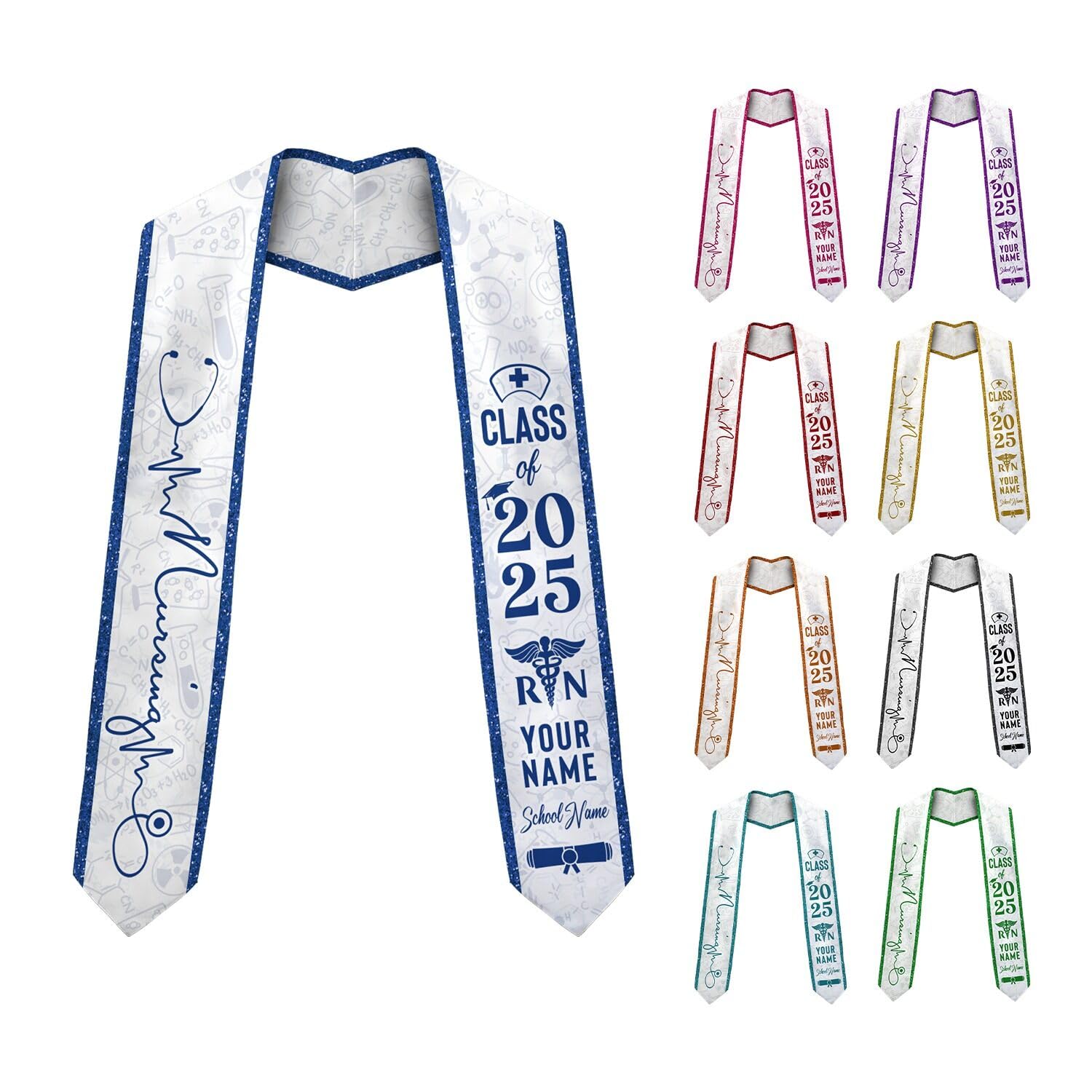 MonkeyVan Personalized Graduation Stole for Nursing Student, Nursing Stole Graduation 2025, RN Nursing Sash Grad Gifts S306