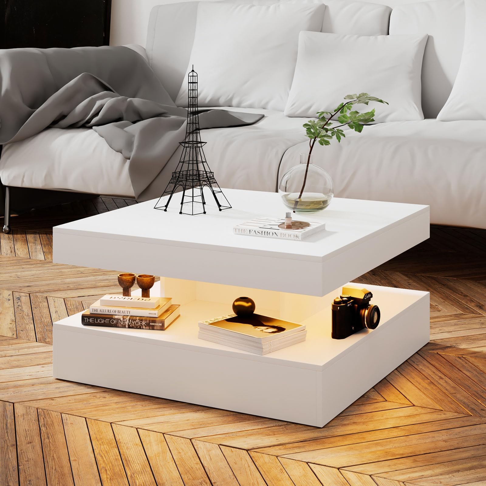 Square Coffee Table, Modern High Gloss White Coffee Table