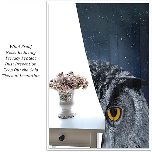 Miniatura 5 de Cortinas opacas con diseño de búho lunar, vista nocturna, pájaro, animal negro, blanco, impresión artística para sala de estar, dormitorio, cocina,