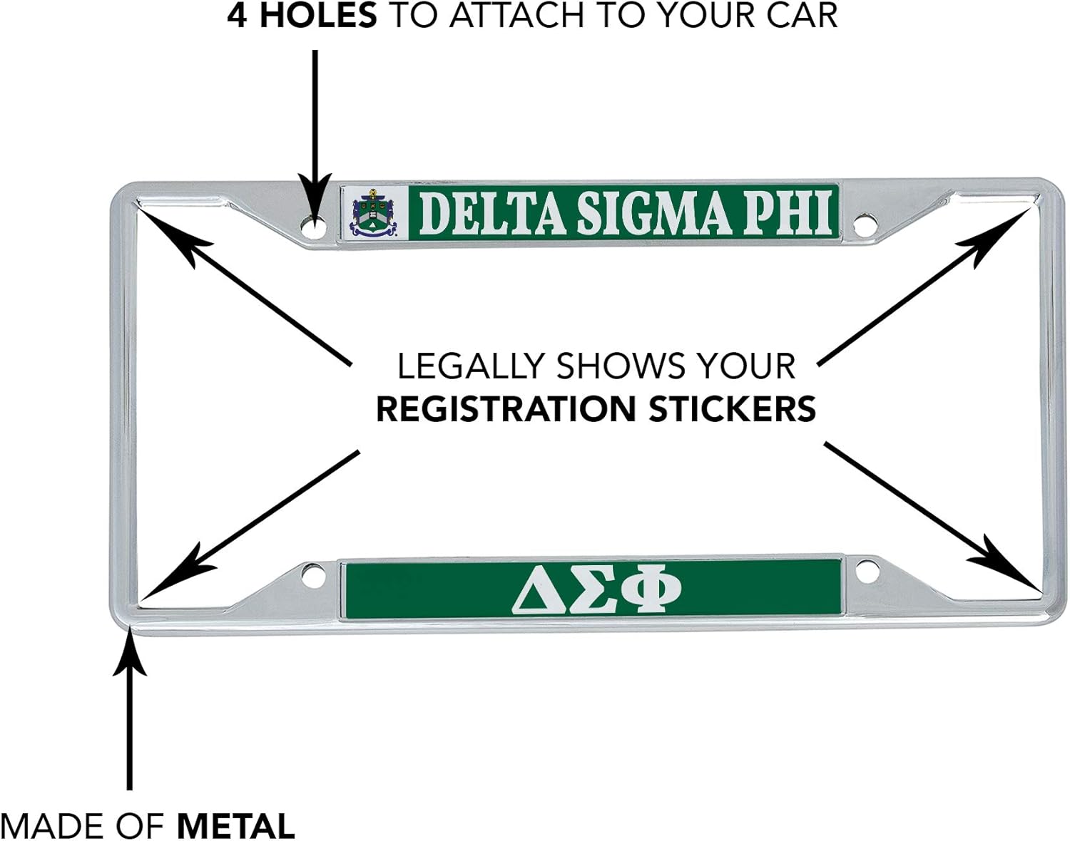 Desert Cactus Delta Sigma Phi License Plate Frame Car Tag Holder for Front or Back of Car Fraternity Crest Officially Licensed Metal (Crest LP Frame)