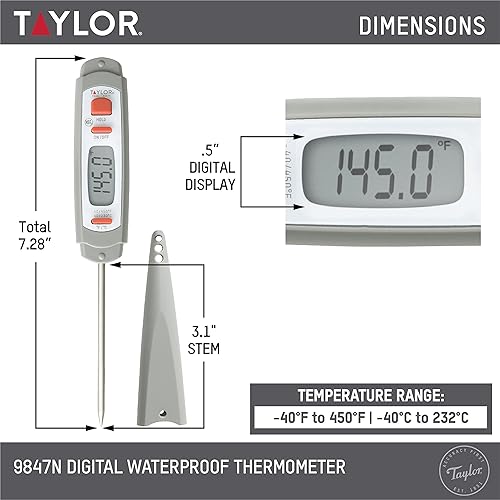 Vista 4 de Taylor Precision Products, Termómetro digital, compacto, resistente al agua Gris