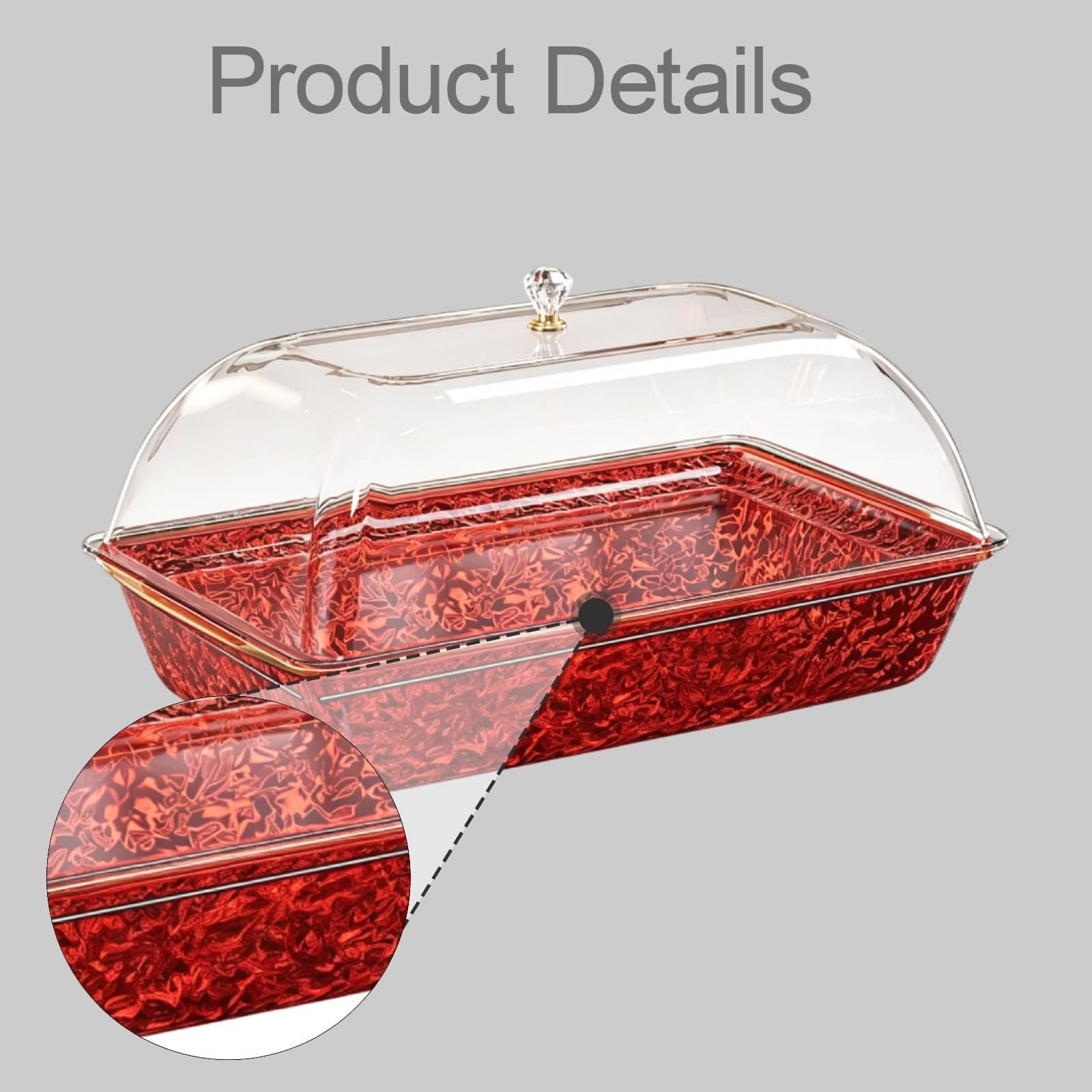Vassoio per Servire Vassoio Portavivande con Coperchio Ermetico Portata Grande Rettangolare in PETG Design Pratico Adatto, Rosso